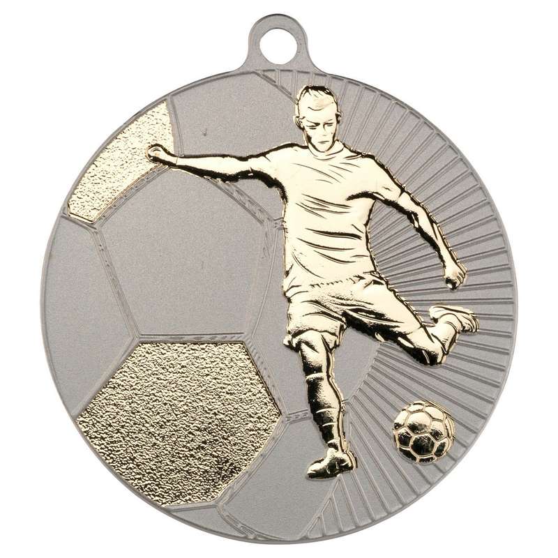 LARGE FOOTBALL TWO COLOUR MEDAL MATT SILVER/BRONZE – 2.75in