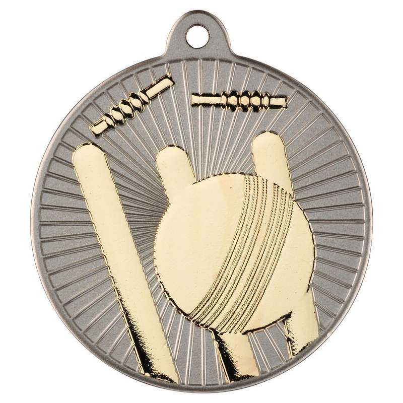 CRICKET TWO COLOUR MEDAL MATT SILVER/BRONZE – 2in