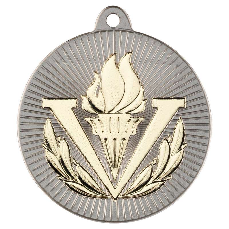 VICTORY TORCH TWO COLOUR MEDAL MATT SILVER/BRONZE – 2in