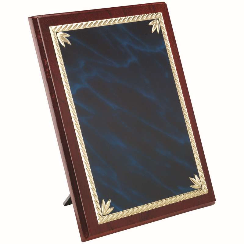 ROSEWOOD PLAQUE WITH BLUE/GOLD ALUMINIUM FRONT – 4 x 6in – Blue-Gold