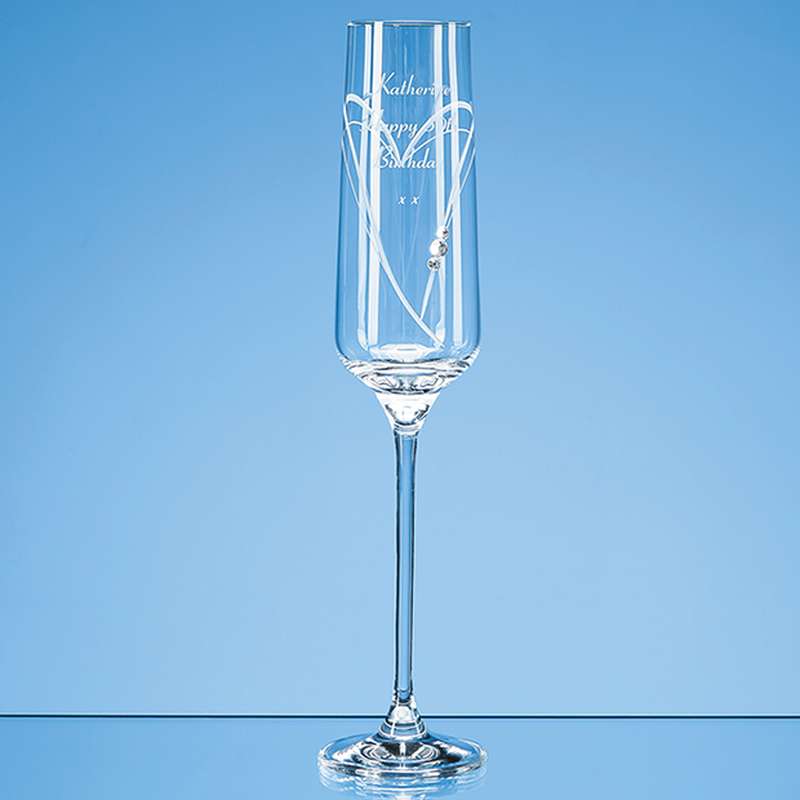 Just For You’ Diamante Champagne Flute with Heart Shaped Cutting in an attractive Gift Box