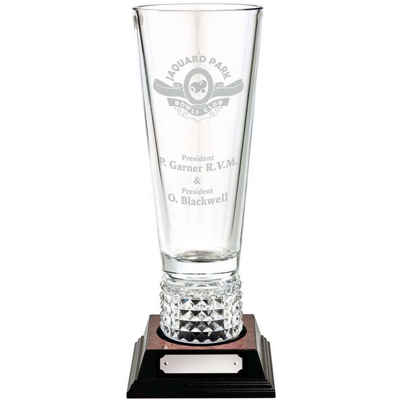 Contemporary Crystal Vase on Wood Base 420mm – Clear